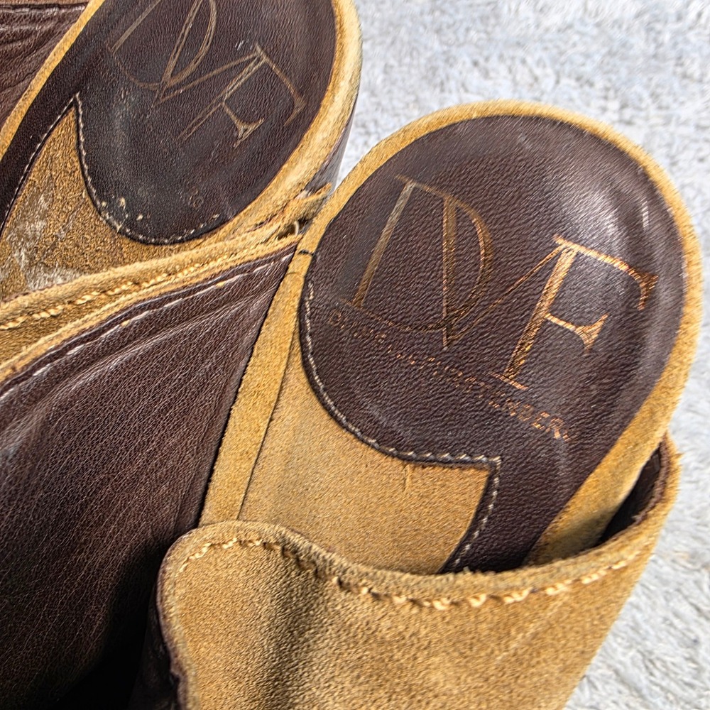 VTG Diane von Furstenberg Wedge Mules Tan Suede Studded Wood Clogs Women 8M - Picture 3 of 7